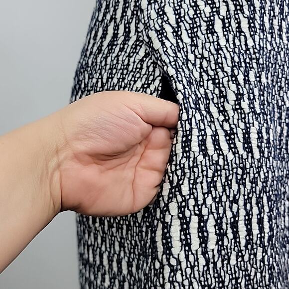 Tory Burch Marbled Woven Tweed V-Neck A-Line Black White Navy Dress 0 - Picture 5 of 15